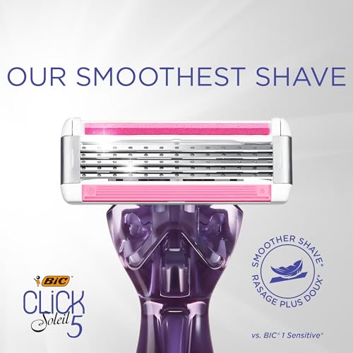 BIC Click 5 Soleil Women's Disposable Razors; 5 Blades With a Moisture Strip For a Smoother Shave; 1 Handle and 3 Cartridges; 4 Piece Razor Set - Image 3