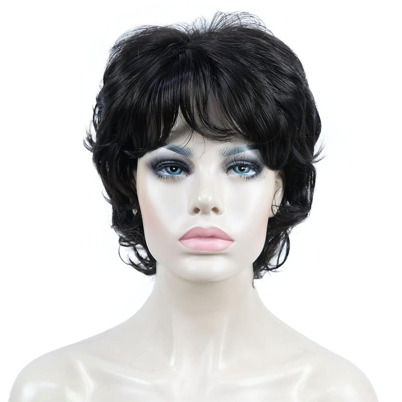 Aimole Synthetic Wigs Womens Curly Ends Short Fiber Wig With Layered Bangs 4 Dark Brown