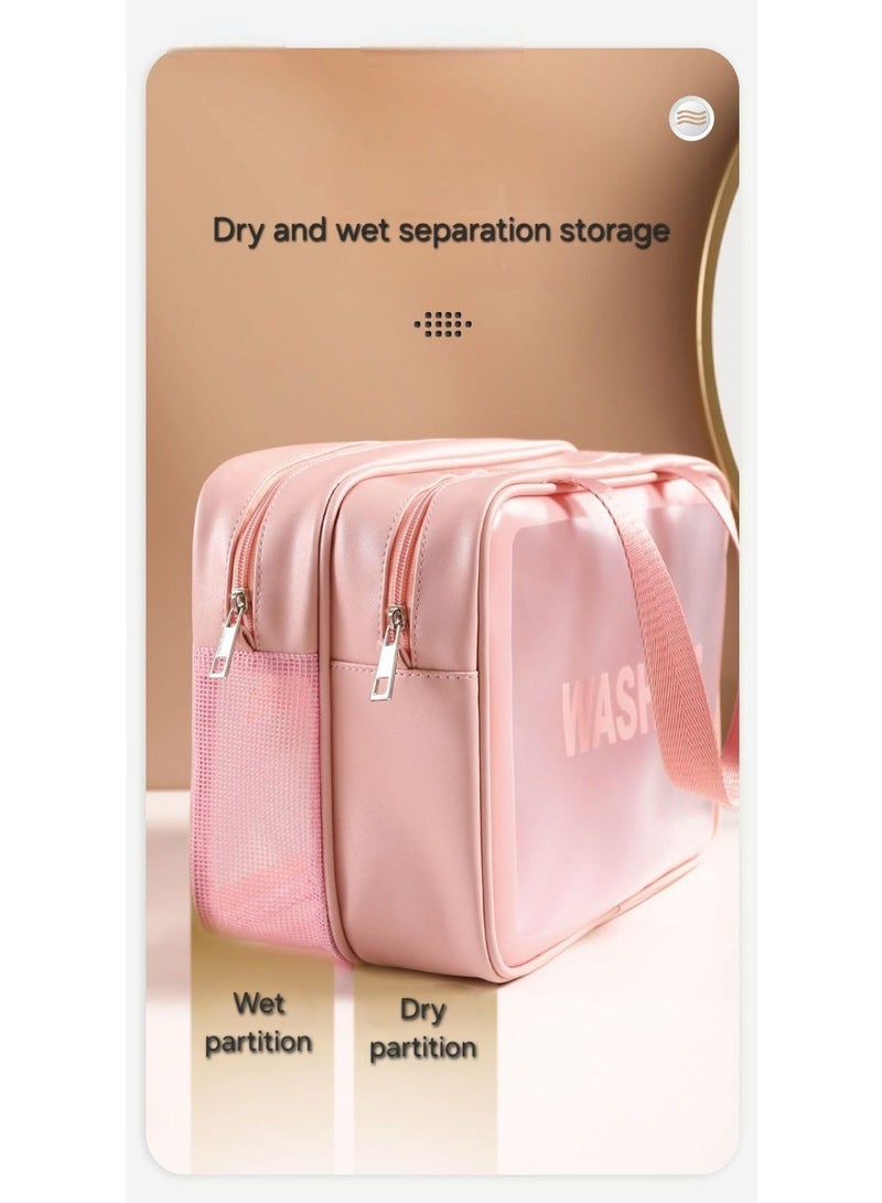 Wash Bag | Separate Wet/Dry Compartments | Clear Toiletry Organizer Pouch for Cosmetics, Shower, & Gym - Image 3