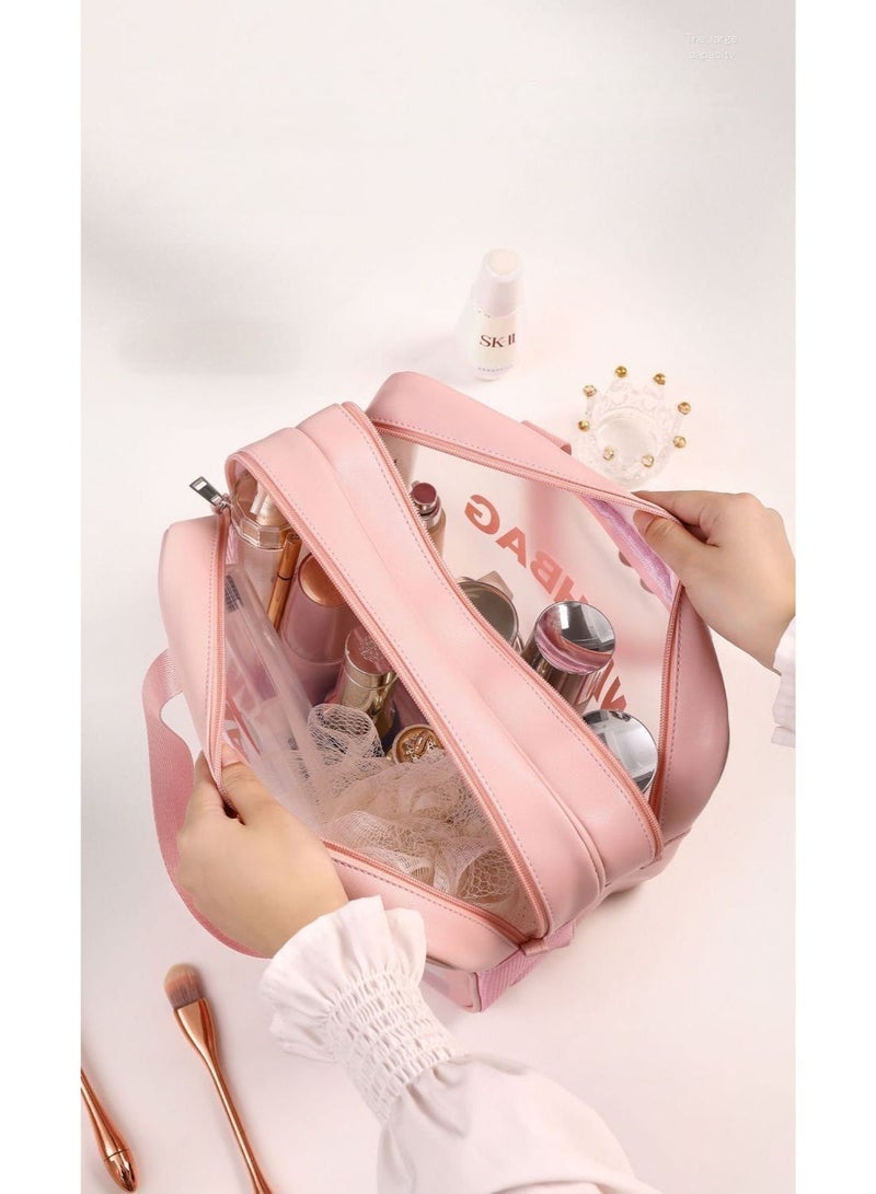 Wash Bag | Separate Wet/Dry Compartments | Clear Toiletry Organizer Pouch for Cosmetics, Shower, & Gym - Image 5