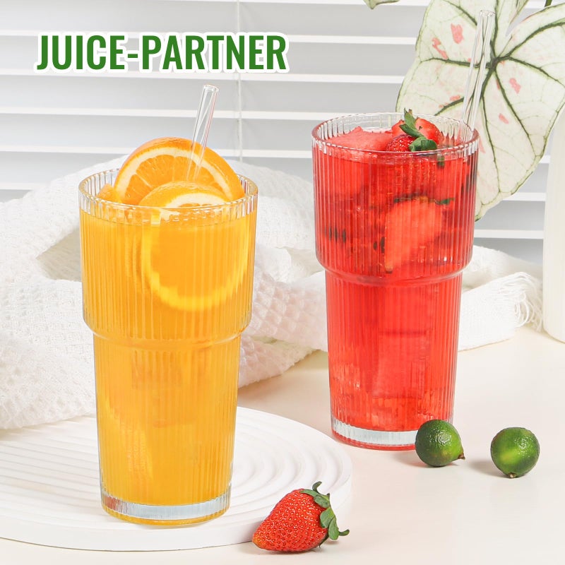 CWHHRN 20 oz Glass Cup and Straw 3 Set, Glass Tumbler with Straw, Vintage Glassware for Whiskey Cocktail Beer, Iced Coffee Cups (3 PACK) - Image 5