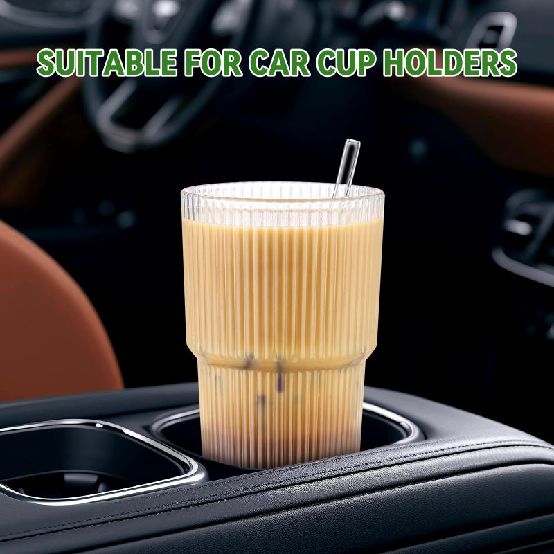 CWHHRN 20 oz Glass Cup and Straw 3 Set, Glass Tumbler with Straw, Vintage Glassware for Whiskey Cocktail Beer, Iced Coffee Cups (3 PACK) - Image 3