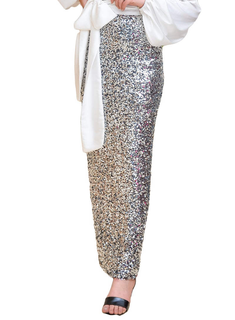 Shiny Silver Sequin Skirt - Image 1