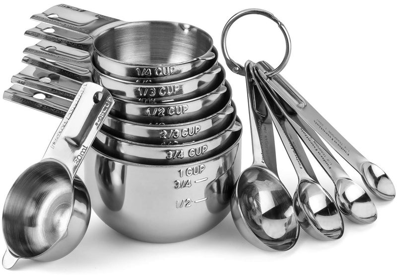 Hudson Essentials Stainless Steel Measuring Cups and Spoons Set  Stackable Set with Spout 11 Piece Set