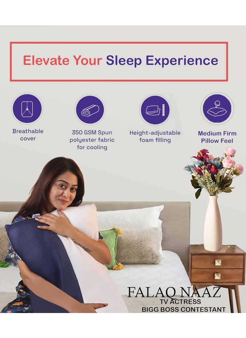 VYBBA - VYBBA Microfiber Height Adjustable Hollow Fibre Sleeping Pillow with Zip Pillows Set of 4 White and Blue 27 X 17 Inches Pillows with 4 MonthWarranty - Image 1