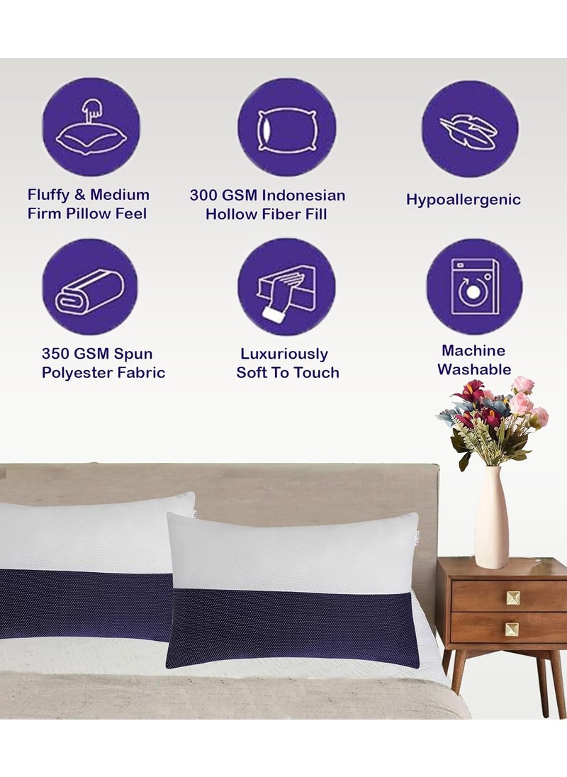 VYBBA - VYBBA Microfiber Height Adjustable Hollow Fibre Sleeping Pillow with Zip Pillows Set of 4 White and Blue 27 X 17 Inches Pillows with 4 MonthWarranty - Image 1