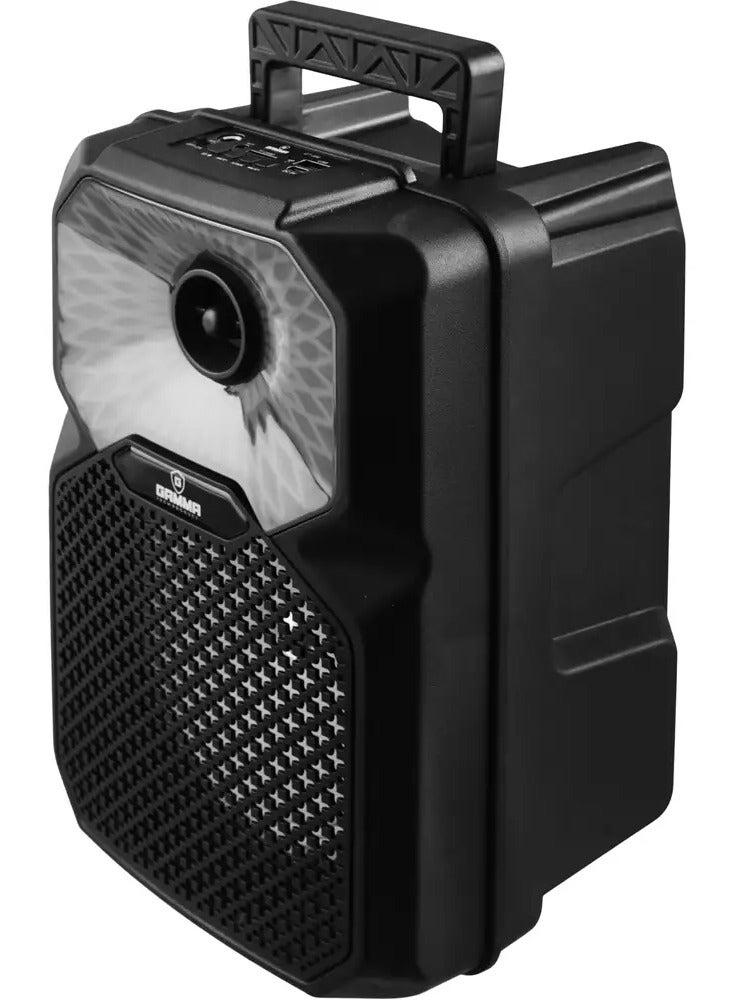 جاما مكبر صوت محمول GT-886 مع ميكروفون سلكي، ومضخم صوت (Subwoofer) مقاس 8 بوصات، وصوت قوي بقدرة 8 واط، وبطارية قابلة لإعادة الشحن بسعة 1200 مللي أمبير في الساعة، وإضاءة RGB؛ يدعم منافذ USB وبطاقة TF وAUX ومدخل ميكروفون، ومثالي لحفلات الكاريوكي. - Image 3
