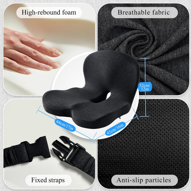 Mosxoed Ergonomic Seat Cushion with Adjustable Strap, Memory Foam Office Chair Seat Cushion with L-Shaped Design, Car Seat Cushion Fits for Truck Driver Semi Truck, Gaming Chair, Desk, Dark Gray - Image 2