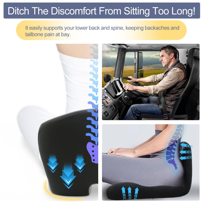 Mosxoed Ergonomic Seat Cushion with Adjustable Strap, Memory Foam Office Chair Seat Cushion with L-Shaped Design, Car Seat Cushion Fits for Truck Driver Semi Truck, Gaming Chair, Desk, Dark Gray - Image 5