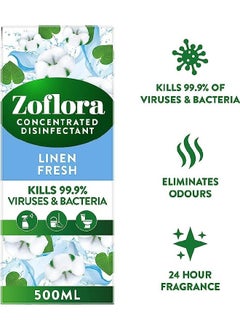 Zoflora Zoflora-Multi-purpose Concentrated Disinfectant All Surface Cleaner-Floor Cleaner-Effective against bacteria & Viruses-Long Lasting Linen Fresh Fragrance-Eliminates Odour-All Day Fresh-500ml  - Image 2