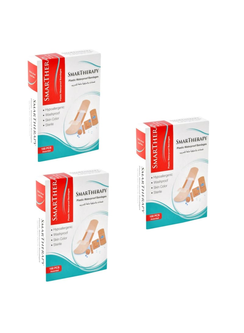 SMARTHERAPY 3-Box Value Pack: Waterproof Plastic Medical Bandages (300 Count) Used to Cover Wounds and Scrapes - Image 1