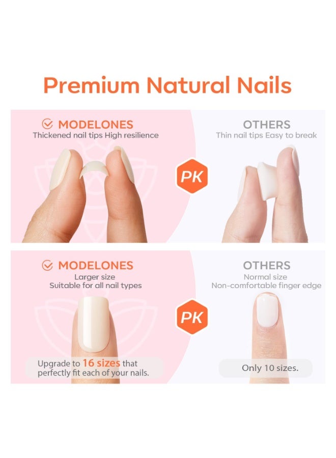 Modelones 32Pcs Pearl Chrome Press on Nails Almond, Upgrade Short Almond Fake Nails, Reusable Kit with Glue Adhesive Tabs Mini Nail File, Nails Press Ons 16 Sizes - Image 5