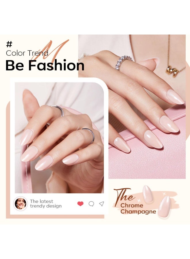 Modelones 32Pcs Pearl Chrome Press on Nails Almond, Upgrade Short Almond Fake Nails, Reusable Kit with Glue Adhesive Tabs Mini Nail File, Nails Press Ons 16 Sizes - Image 3