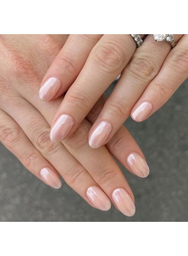 Modelones 32Pcs Pearl Chrome Press on Nails Almond, Upgrade Short Almond Fake Nails, Reusable Kit with Glue Adhesive Tabs Mini Nail File, Nails Press Ons 16 Sizes - Image 2