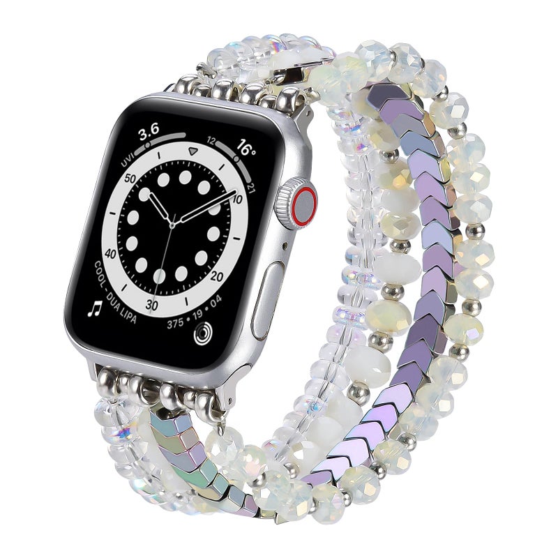 MOFREE Beaded Bracelet Compatible with Apple Watch Band 38mm/40mm/41mm/42mm, Fashion Elastic Stretch Women Bands for iWatch Series 11/10/9/8/7/SE/6/5/4/3/2/1 iPhone Watch Strap Bands Iridescence - Image 1