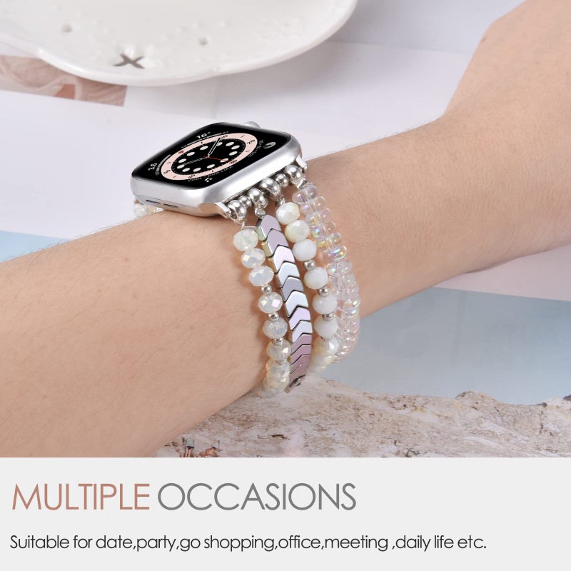 MOFREE Beaded Bracelet Compatible with Apple Watch Band 38mm/40mm/41mm/42mm, Fashion Elastic Stretch Women Bands for iWatch Series 11/10/9/8/7/SE/6/5/4/3/2/1 iPhone Watch Strap Bands Iridescence - Image 4