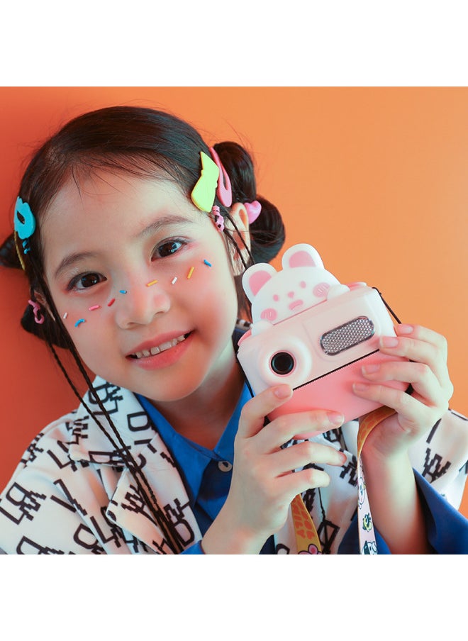 Generic Children's Printing Camera Polaroid HD SLR Dual Lens Photo-taking Video Camera Toy-Color:k64 Cute Rabbit +3 Rolls Photo Paper (32g Memory)  - Image 4