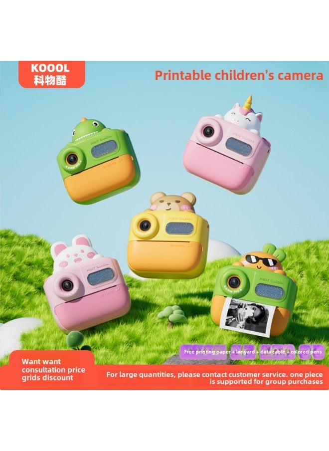 Generic Children's Printing Camera Polaroid HD SLR Dual Lens Photo-taking Video Camera Toy-Color:k64 Cute Rabbit +3 Rolls Photo Paper (32g Memory)  - Image 2