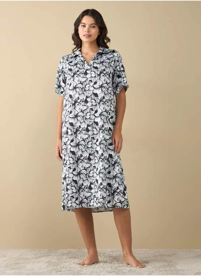 FAV All-Over Floral Print Sleepshirt with Extended Sleeves