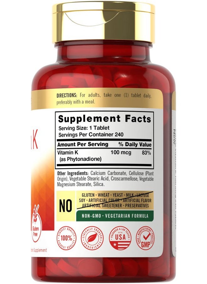 Wellements Vitamin K 100 mcg | 240 Tablets | Vegetarian, Non-GMO, Gluten Free | Vitamin K Supplement  - Image 2