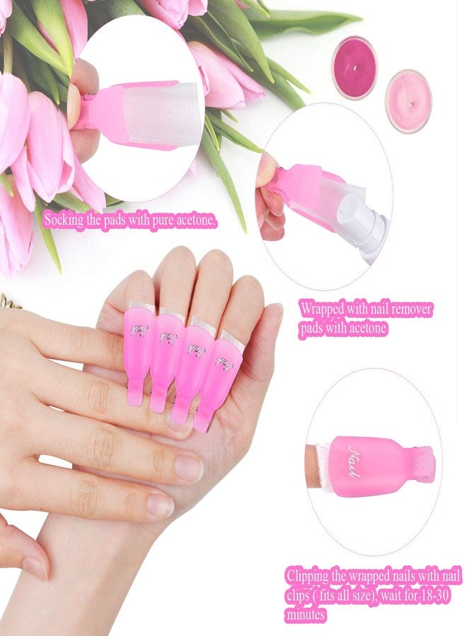 MORGLES Nail Polish Remover Clips, Gel Polish Remover Kit with 10 Pcs Nail Clips, 300 Pcs Cotton Pads, 100/180 File, Glass Shiner, Cuticle Pusher and Brush-Pink - Image 3