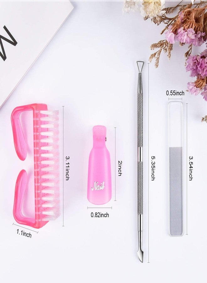 MORGLES Nail Polish Remover Clips, Gel Polish Remover Kit with 10 Pcs Nail Clips, 300 Pcs Cotton Pads, 100/180 File, Glass Shiner, Cuticle Pusher and Brush-Pink - Image 2