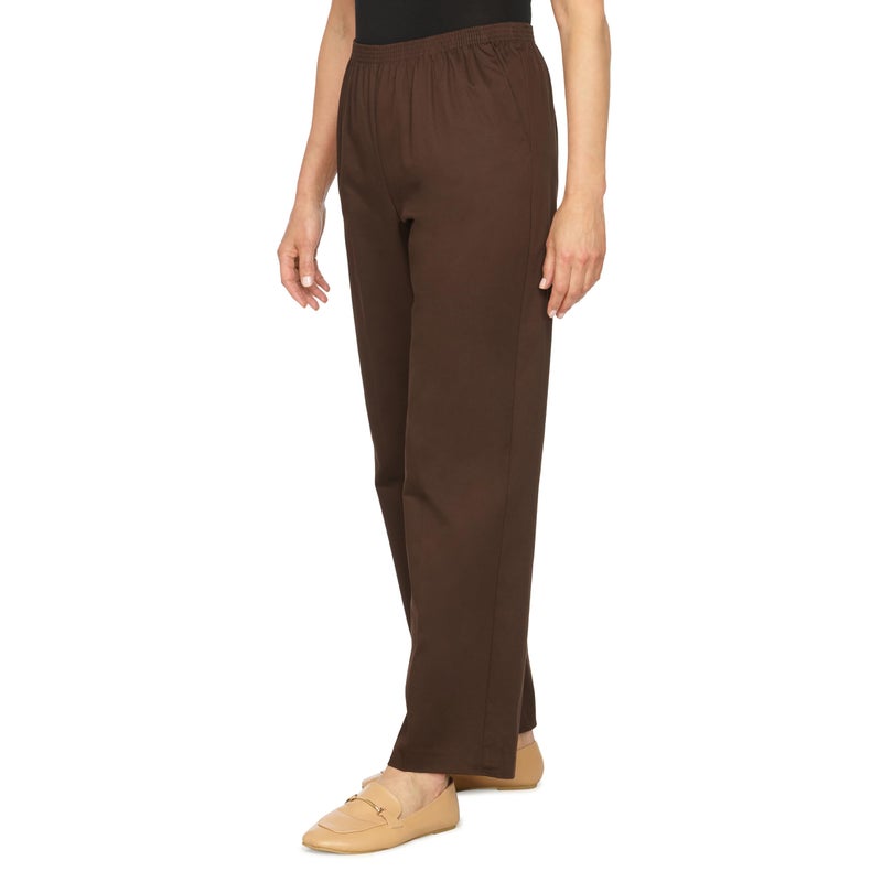 Alfred Dunner Womens Plus-Size Soft Twill Mid-Rise Regular Fit Straight Leg Short Length Casual Pants, Chocolate - Image 4