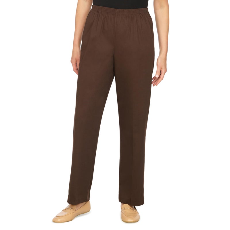 Alfred Dunner Womens Plus-Size Soft Twill Mid-Rise Regular Fit Straight Leg Short Length Casual Pants, Chocolate - Image 1