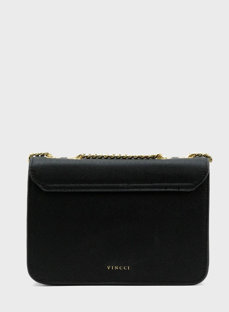 Vincci Flap Over Chain Detail Crossbody