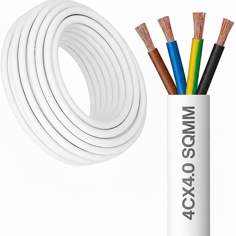 سلك مرن U.E 4 نواة × 4.0 مم² 70°C H05VV-F كابل كهربائي نحاسي 100% أبيض (10 يارد)  - Image 1