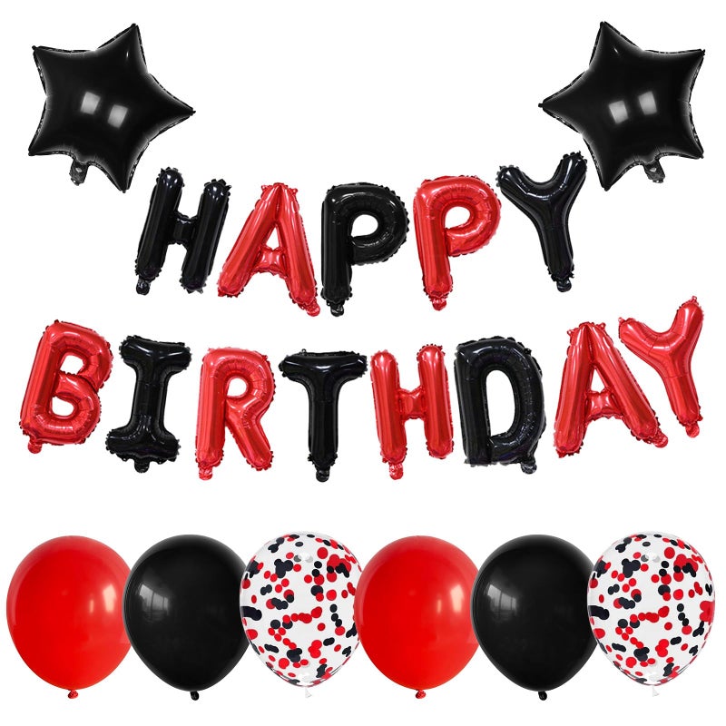 Paeyeq Black Red Happy Birthday Balloons Banner 16Inch Foil Happy Birthday Letter Balloons Happy Birthday Banner Balloons with Red Confetti Balloons Star Foil Balloons for Birthday Party Decorations - Image 3