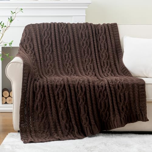 Battilo Dark Brown Throw Blanket for Couch, 51"x67" Soft Chenille Knit Throw Blanket for Home Decor, Soft Cozy Blanket, Decorative Chocolate Brown Blanket for Bed, Living Room - Image 2