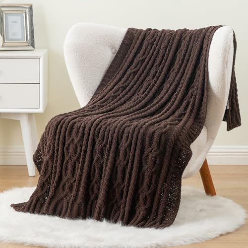 Battilo Dark Brown Throw Blanket for Couch, 51"x67" Soft Chenille Knit Throw Blanket for Home Decor, Soft Cozy Blanket, Decorative Chocolate Brown Blanket for Bed, Living Room - Image 3