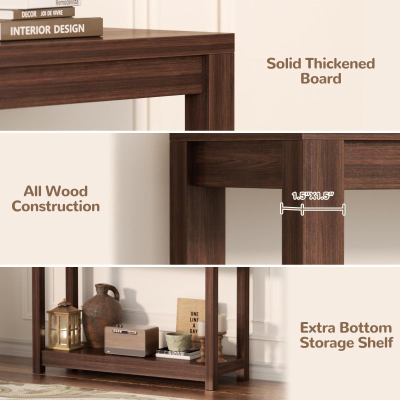 Besiost Small Farmhouse Wood Entryway Table Narrow Console Table with Storage Behind Couch Sofa Table with Shelves Entry Way Tables with Open Storage, Easy Assembly, 32" Black Walnut - Image 4