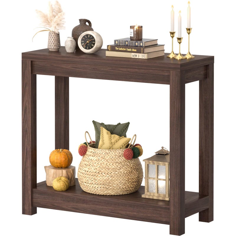 Besiost Small Farmhouse Wood Entryway Table Narrow Console Table with Storage Behind Couch Sofa Table with Shelves Entry Way Tables with Open Storage, Easy Assembly, 32" Black Walnut - Image 1