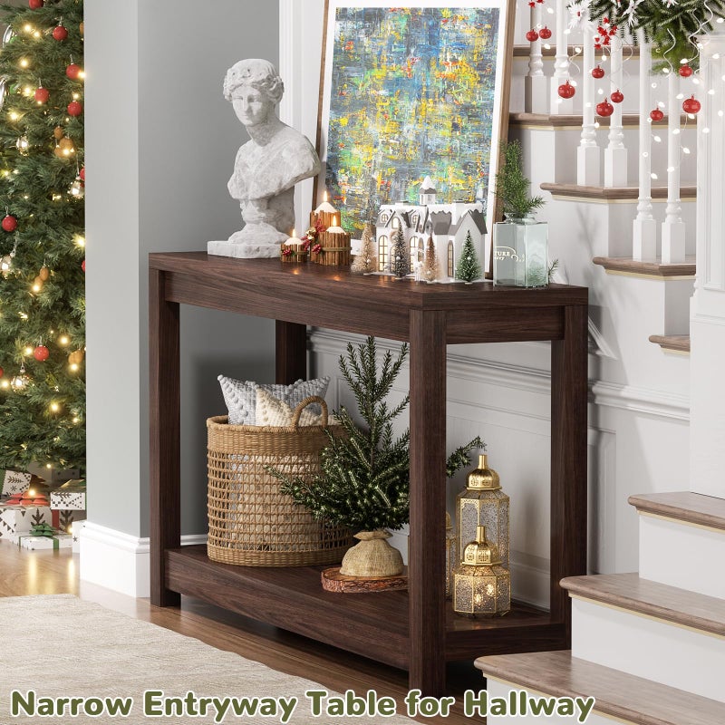 Besiost Small Farmhouse Wood Entryway Table Narrow Console Table with Storage Behind Couch Sofa Table with Shelves Entry Way Tables with Open Storage, Easy Assembly, 32" Black Walnut - Image 5