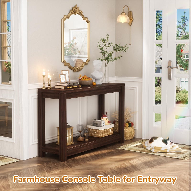 Besiost Small Farmhouse Wood Entryway Table Narrow Console Table with Storage Behind Couch Sofa Table with Shelves Entry Way Tables with Open Storage, Easy Assembly, 32" Black Walnut - Image 2