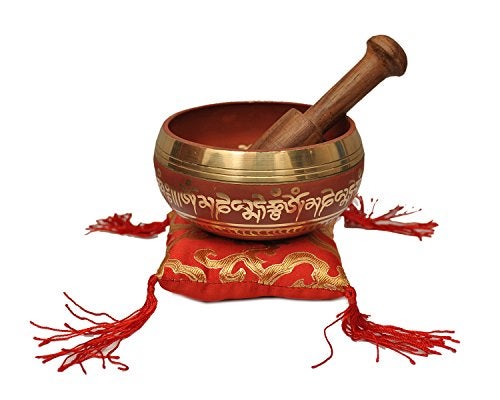 Dharma Store Tibetan Singing Bowl Set By Dharma Store With Traditional Design Tibetan Buddhist Prayer Flag Handmade in Nepal Red - Image 3
