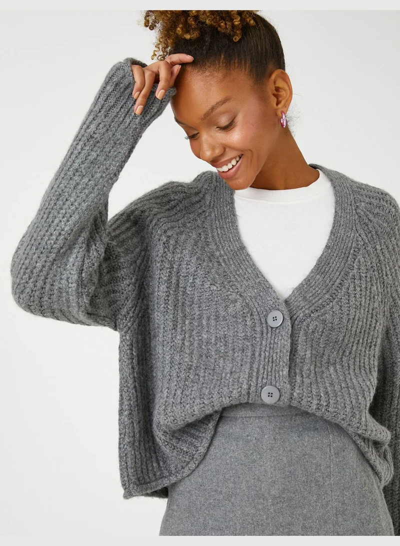كوتون Crop Cardigan V Neck Button Detail