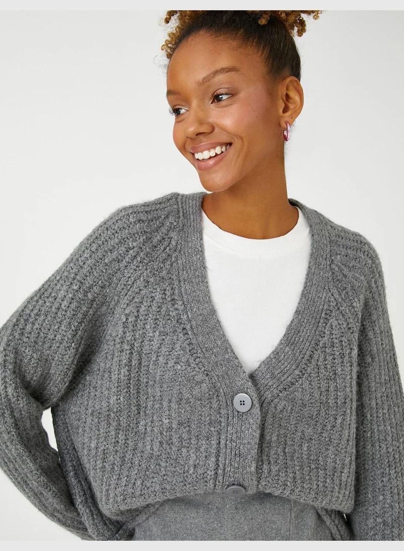 كوتون Crop Cardigan V Neck Button Detail