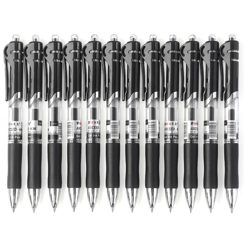 Bribobo Gel Pens Fine Point Smooth Writing Pens, Retractable Black Ink Pens for School Office Supplie, 0.5mm, 12 Pack - Image 1