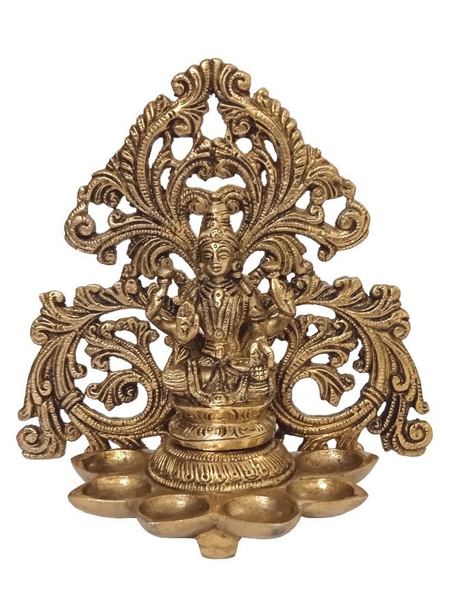Purpledip Brass Idol Lakshmi With 6 Diyas Deepak (Kuthu Vilakku): Royal Design Welcome Decoration Oil Lamp Statue (12506A)  - Image 1