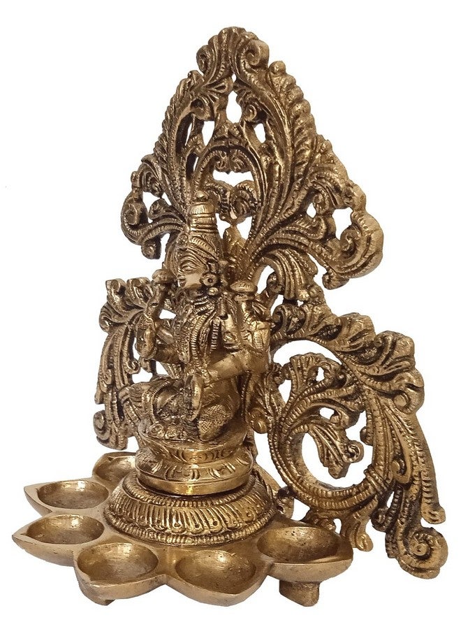 Purpledip Brass Idol Lakshmi With 6 Diyas Deepak (Kuthu Vilakku): Royal Design Welcome Decoration Oil Lamp Statue (12506A)  - Image 3