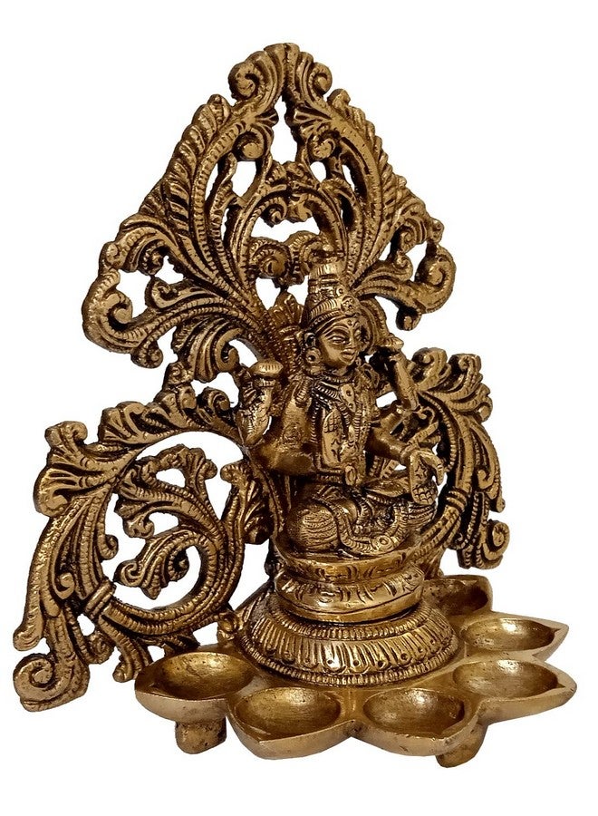 Purpledip Brass Idol Lakshmi With 6 Diyas Deepak (Kuthu Vilakku): Royal Design Welcome Decoration Oil Lamp Statue (12506A)  - Image 2