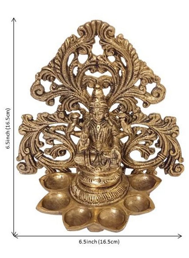 Purpledip Brass Idol Lakshmi With 6 Diyas Deepak (Kuthu Vilakku): Royal Design Welcome Decoration Oil Lamp Statue (12506A)  - Image 5