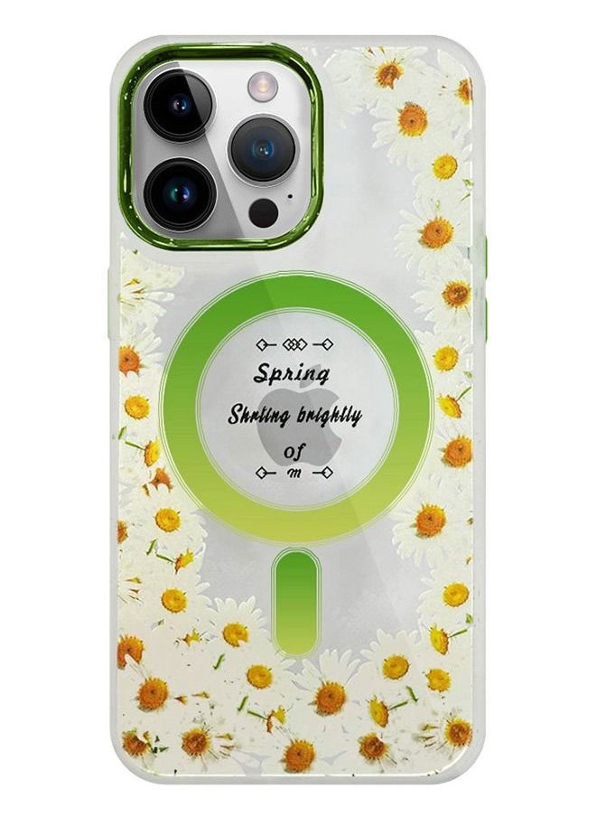 JOWAY - Case for Apple iPhone 14 PRO Romantique Floral Design Fashion Flower Compatible with MagSafe & Wireless Charging Cover GREEN - Image 1