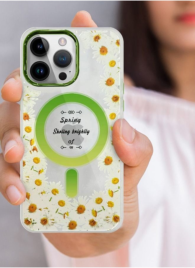 JOWAY - Case for Apple iPhone 14 PRO Romantique Floral Design Fashion Flower Compatible with MagSafe & Wireless Charging Cover GREEN - Image 1
