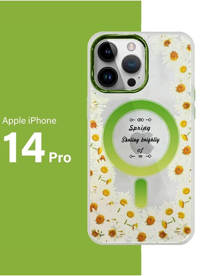 JOWAY - Case for Apple iPhone 14 PRO Romantique Floral Design Fashion Flower Compatible with MagSafe & Wireless Charging Cover GREEN - Image 1