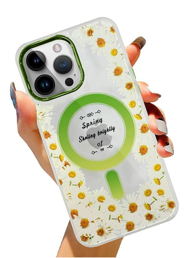JOWAY - Case for Apple iPhone 14 PRO Romantique Floral Design Fashion Flower Compatible with MagSafe & Wireless Charging Cover GREEN - Image 1