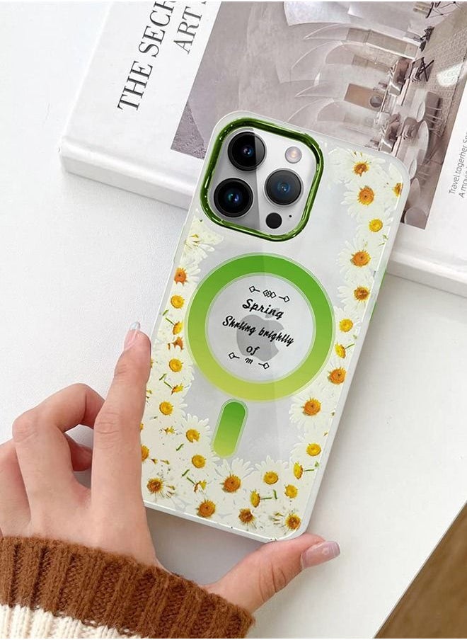 JOWAY - Case for Apple iPhone 14 PRO Romantique Floral Design Fashion Flower Compatible with MagSafe & Wireless Charging Cover GREEN - Image 1